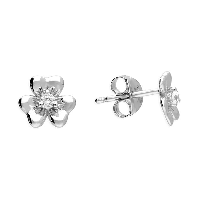 Silver and cubic zirconia flower stud earrings