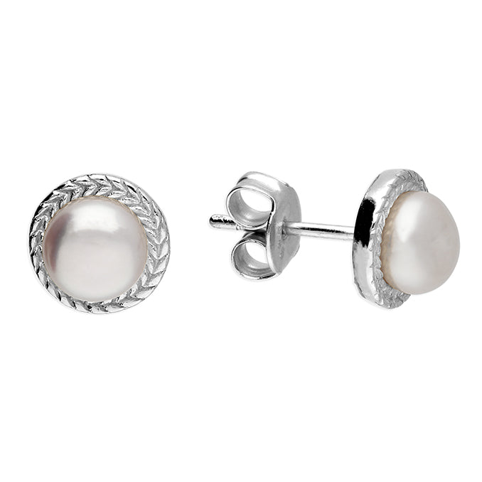 Silver and freshwater pearl stud earrings