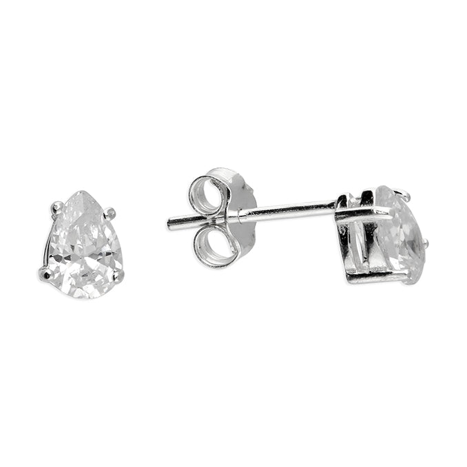 Silver and cubic zirconia teardrop stud earrings