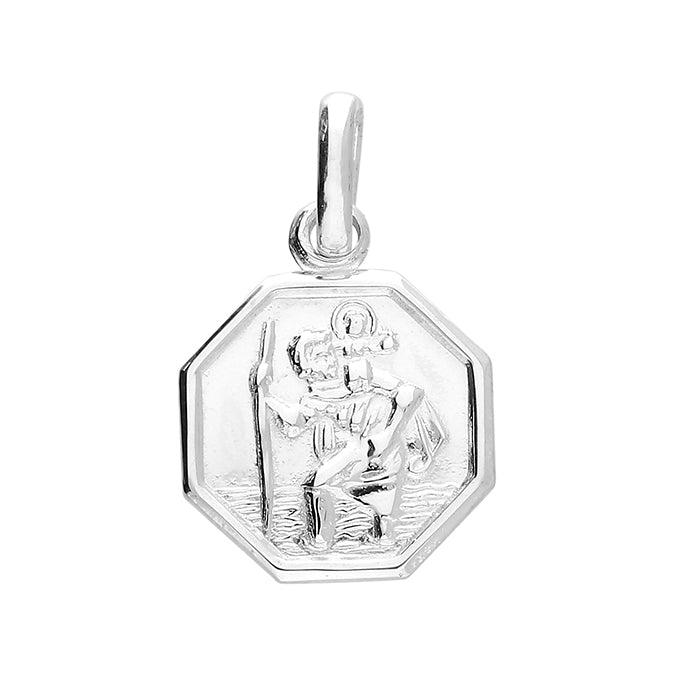 Silver St Christopher Single sided octagonal pendant