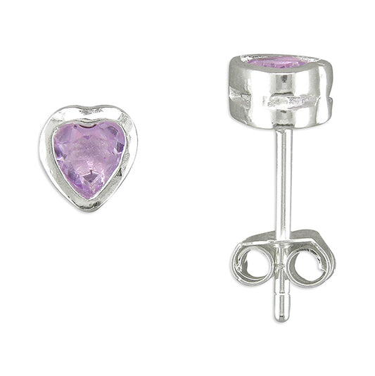 Silver and Amethyst heart stud earrings
