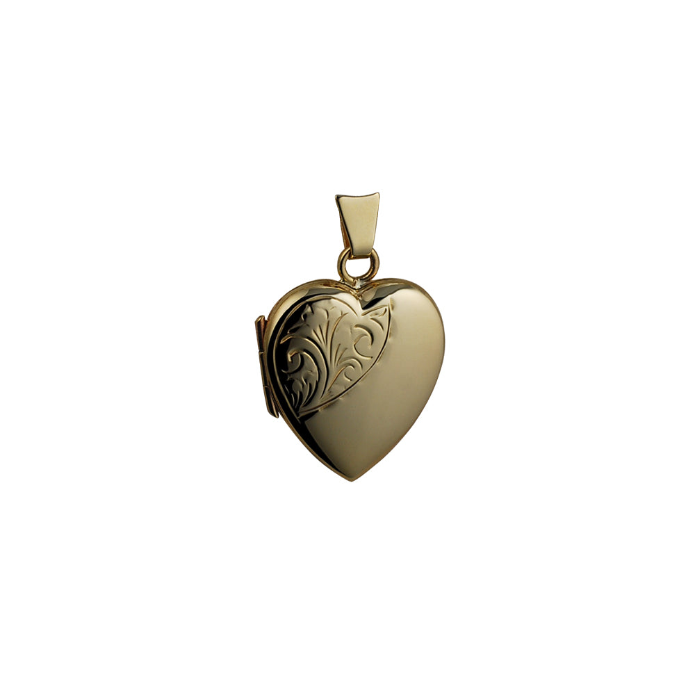 9ct gold half engraved heart locket and chain