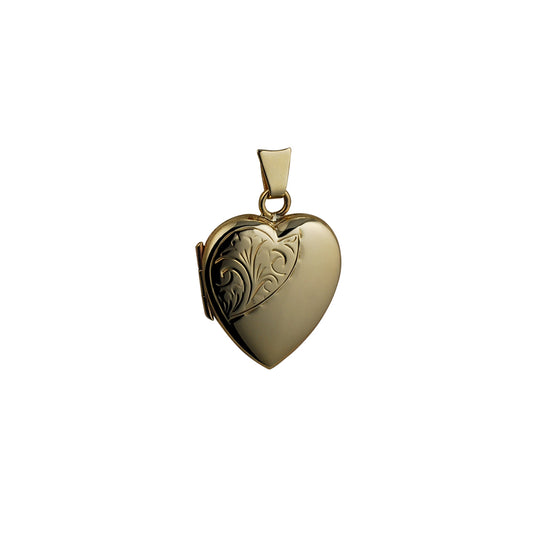 9ct gold half engraved heart locket and chain