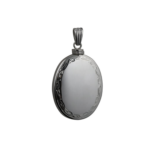 Silver handmade hand engraved scroll edge plain centre oval memorial locket
