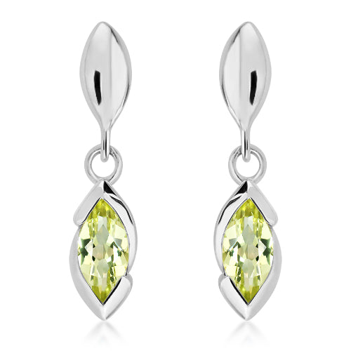 Silver and marquise cut lemon Citrine drop earrings