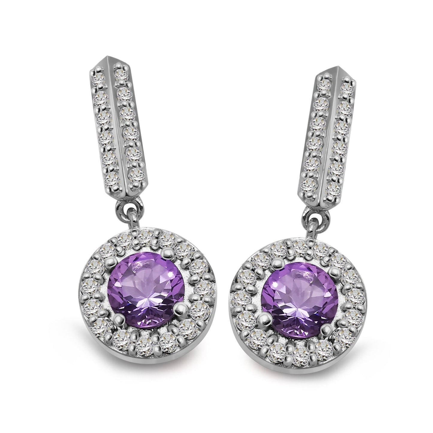 Silver, Amethyst and Cubic Zirconia drop earrings