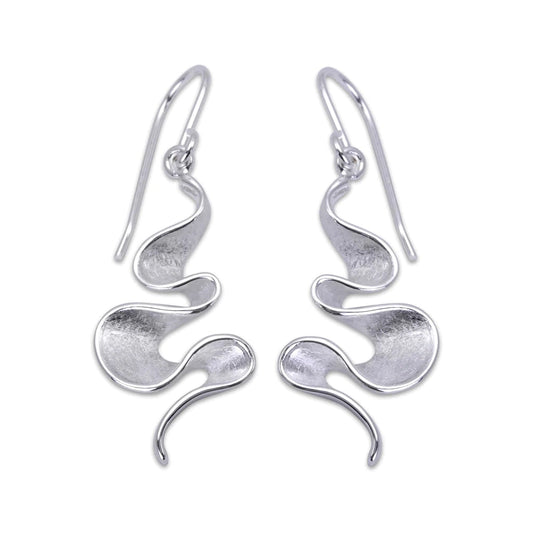 Silver wavy ribbon style drop earrings