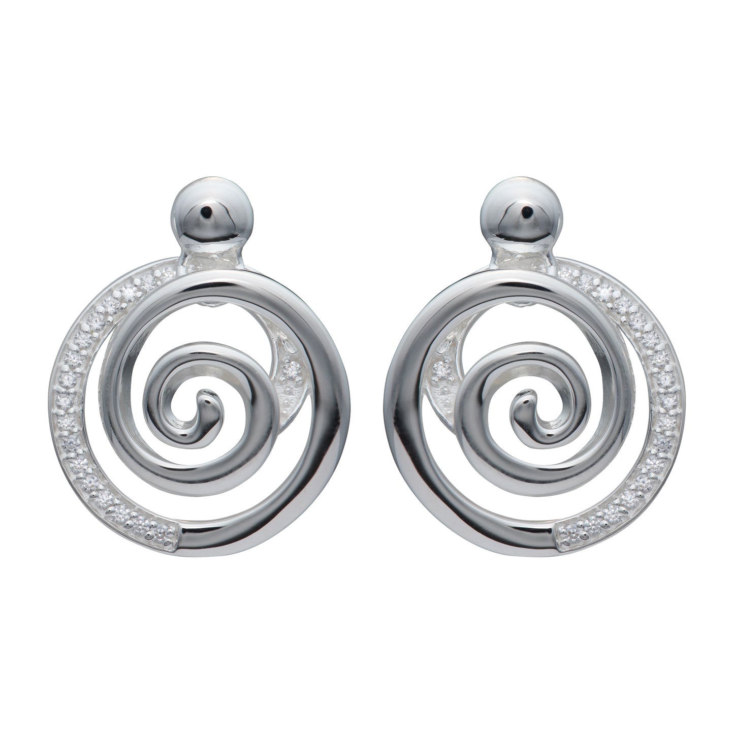 silver and cubic zirconia round swirl stud earrings