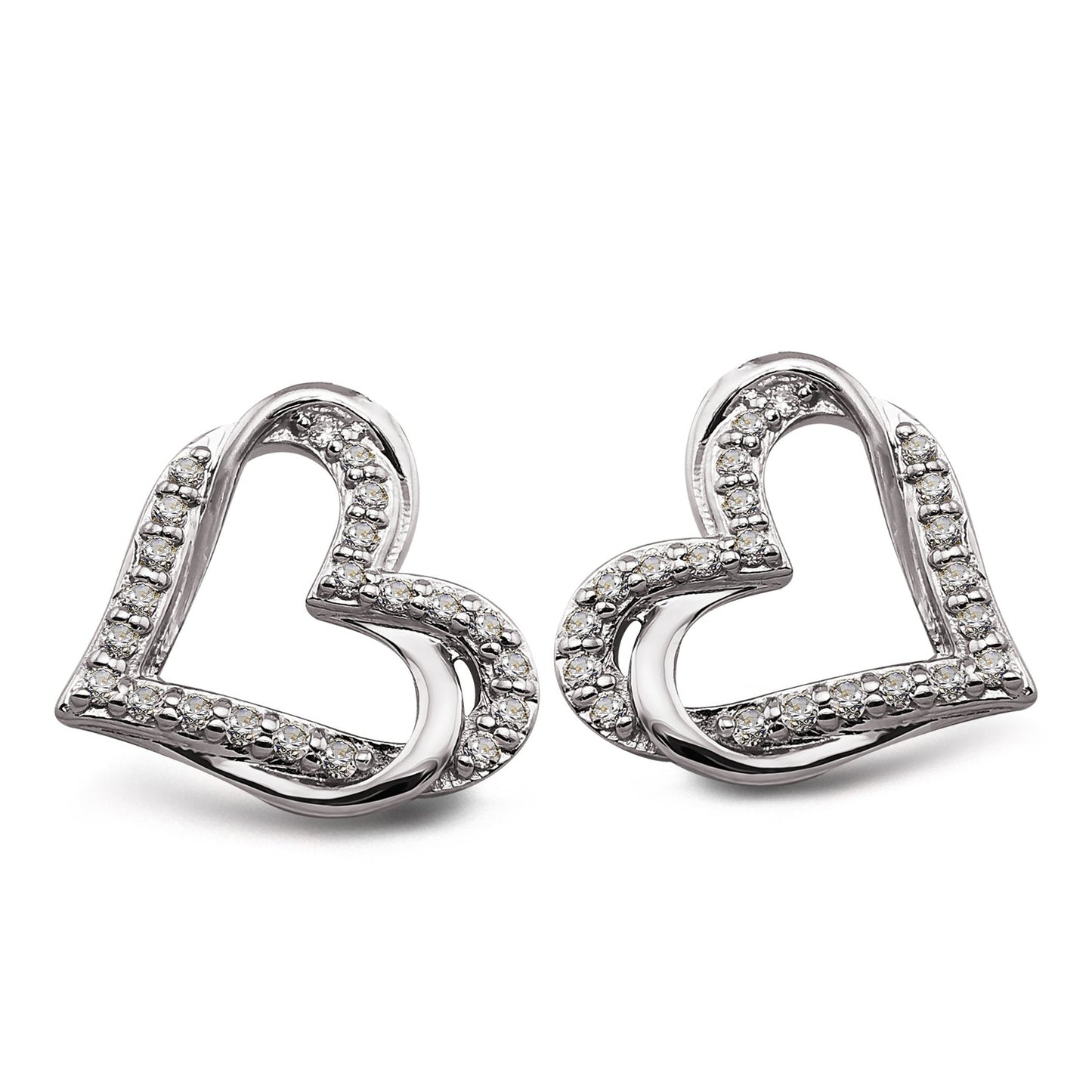 Silver and cubic zirconia heart stud earrings
