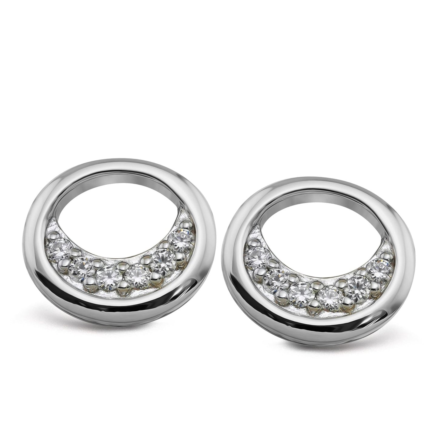 Silver and cubic zirconia open circle stud earrings