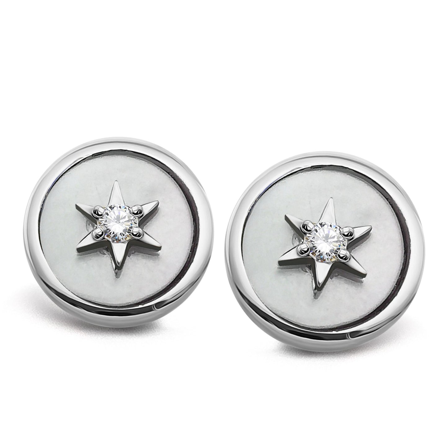 Silver stud earrings with mother of pearl & cubic zirconia