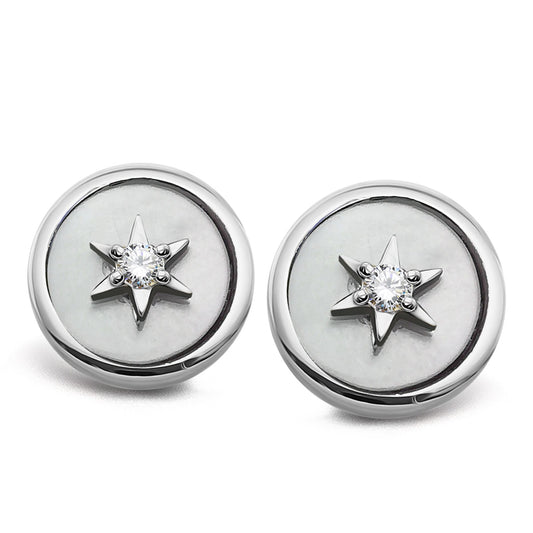 Silver stud earrings with mother of pearl & cubic zirconia