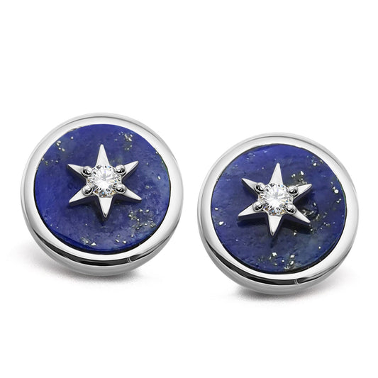 Silver and Lapis Lazuli and cubic Zirconia round stud earrings with star detail