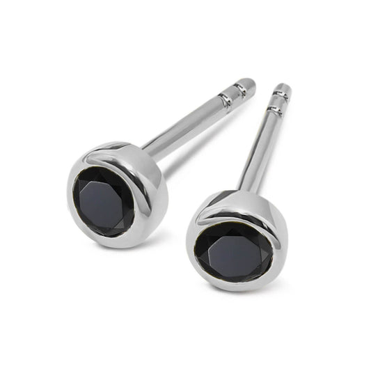 Silver and Black Spinel stud earrings