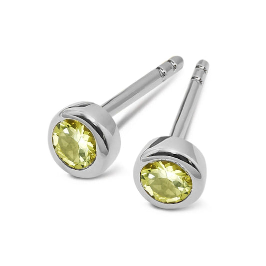 Silver and Lemon Citrine round rub set stud earrings