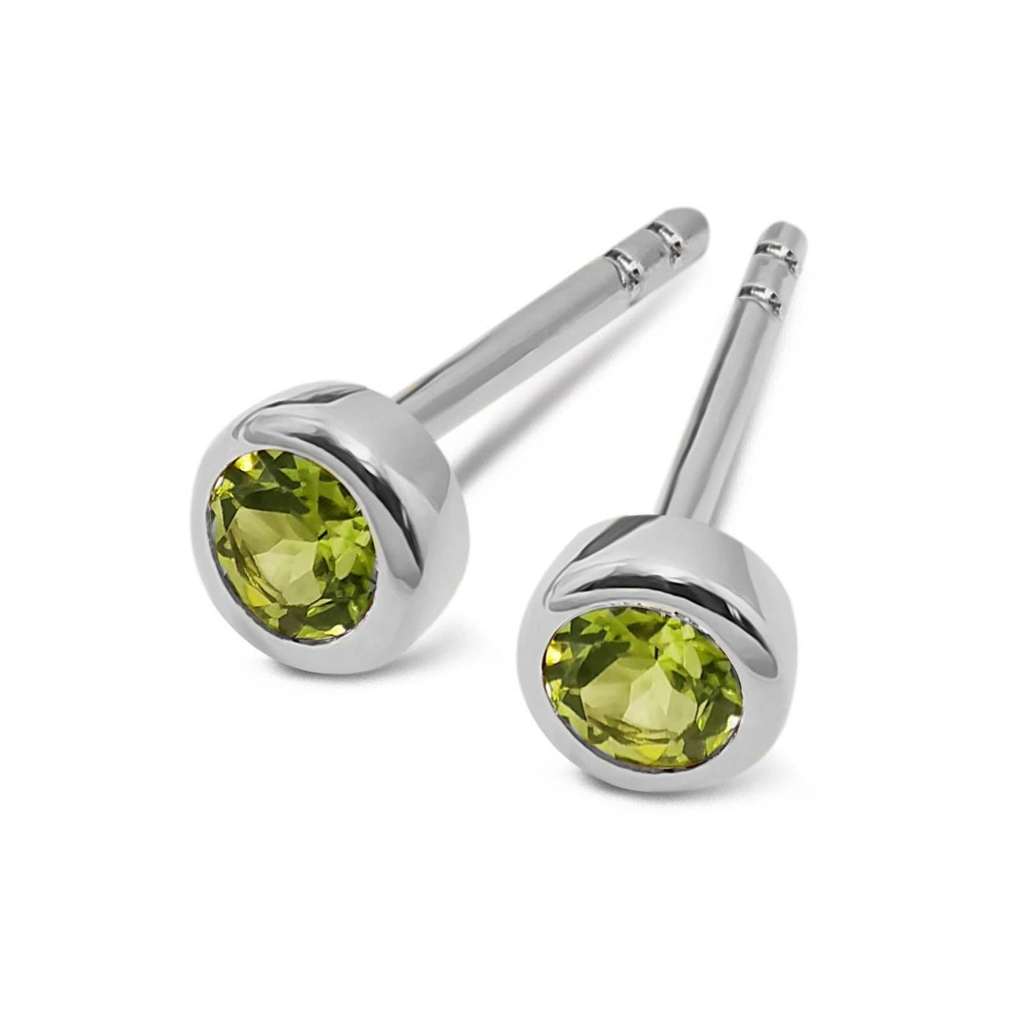 Silver and Peridot rub set round stud earrings