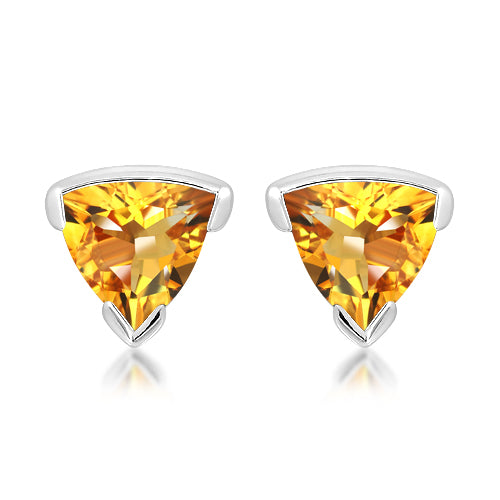 Silver and Golden Citrine stud earrings with rhodium plate