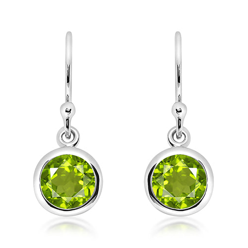 Silver and Peridot drop earrings with rhodium plating