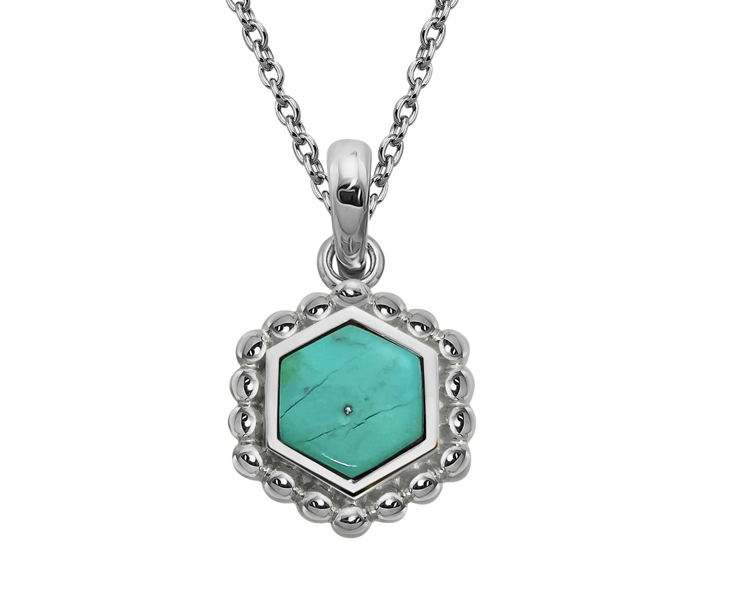 Silver and Turquoise hexagon beaded edge pendant