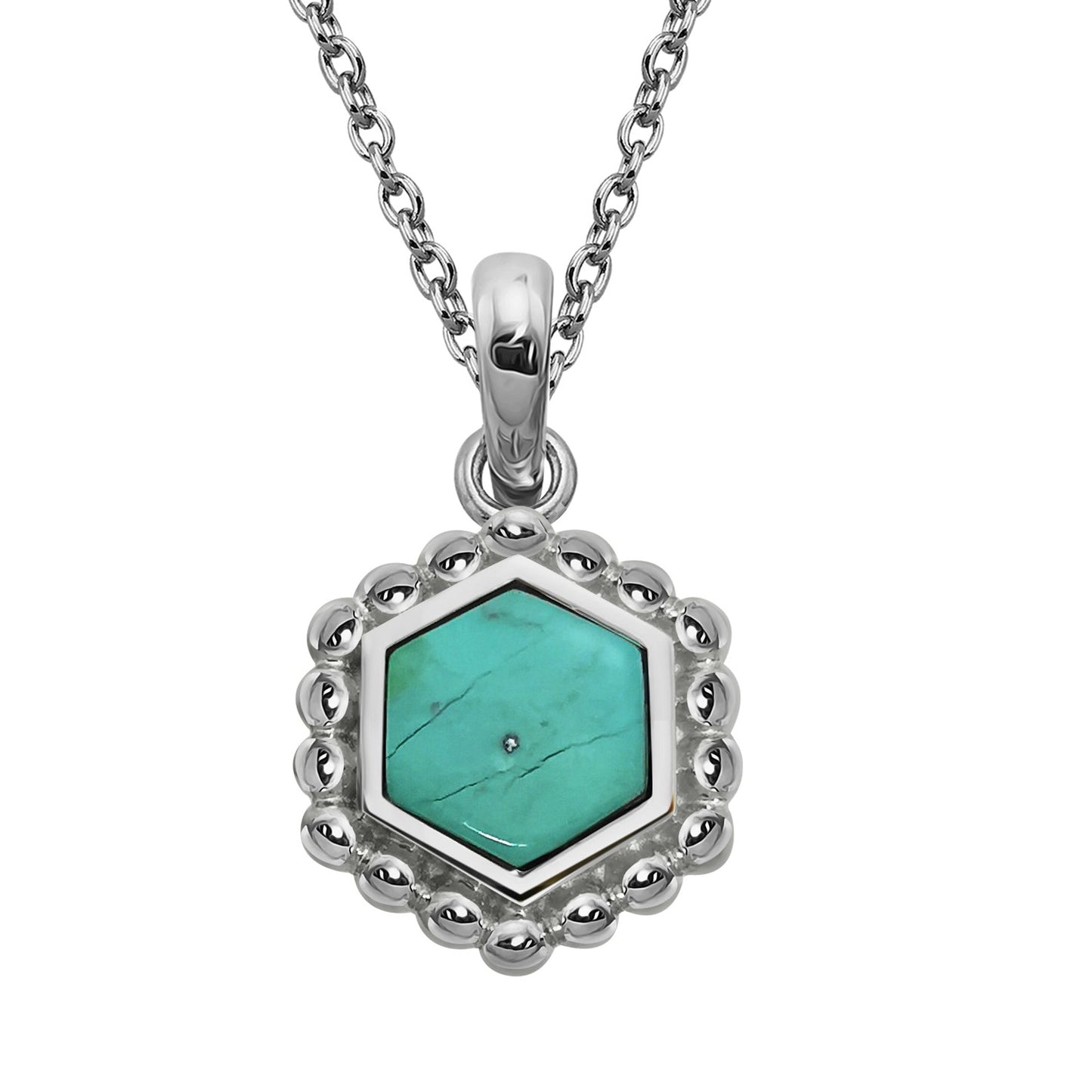 Silver and Turquoise hexagon beaded edge pendant