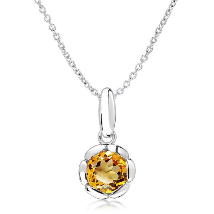 Silver and Golden Citrine pendant with petal surround detail