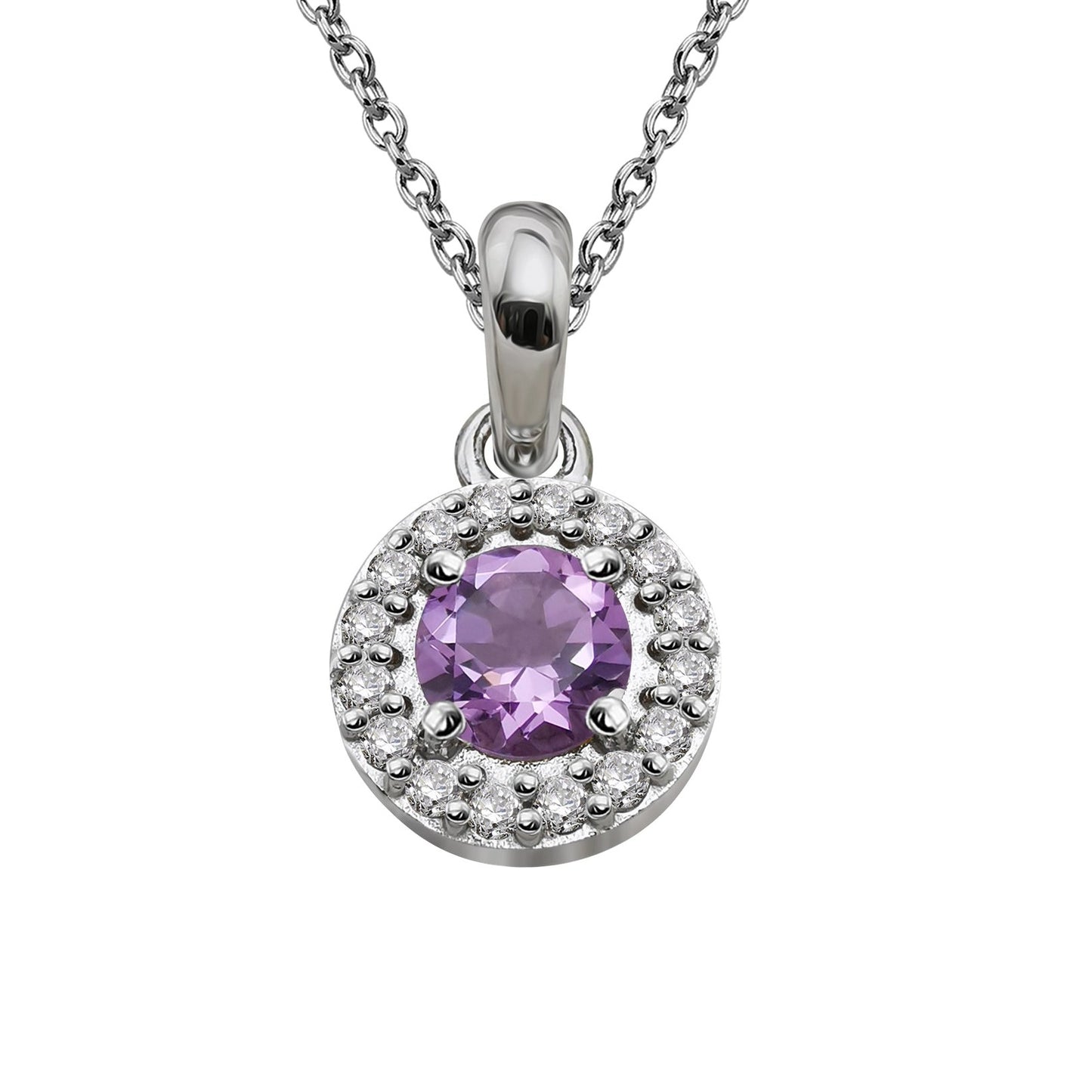 Silver, Amethyst and Cubic Zirconia cluster pendant