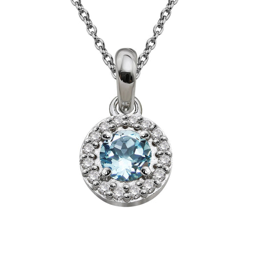 Silver, Blue Topaz and Cubic Zirconia round cluster pendant