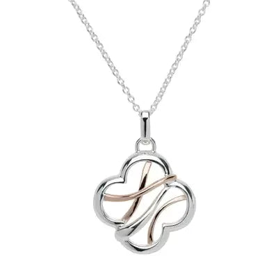 Silver and rose gold detail clover pendant