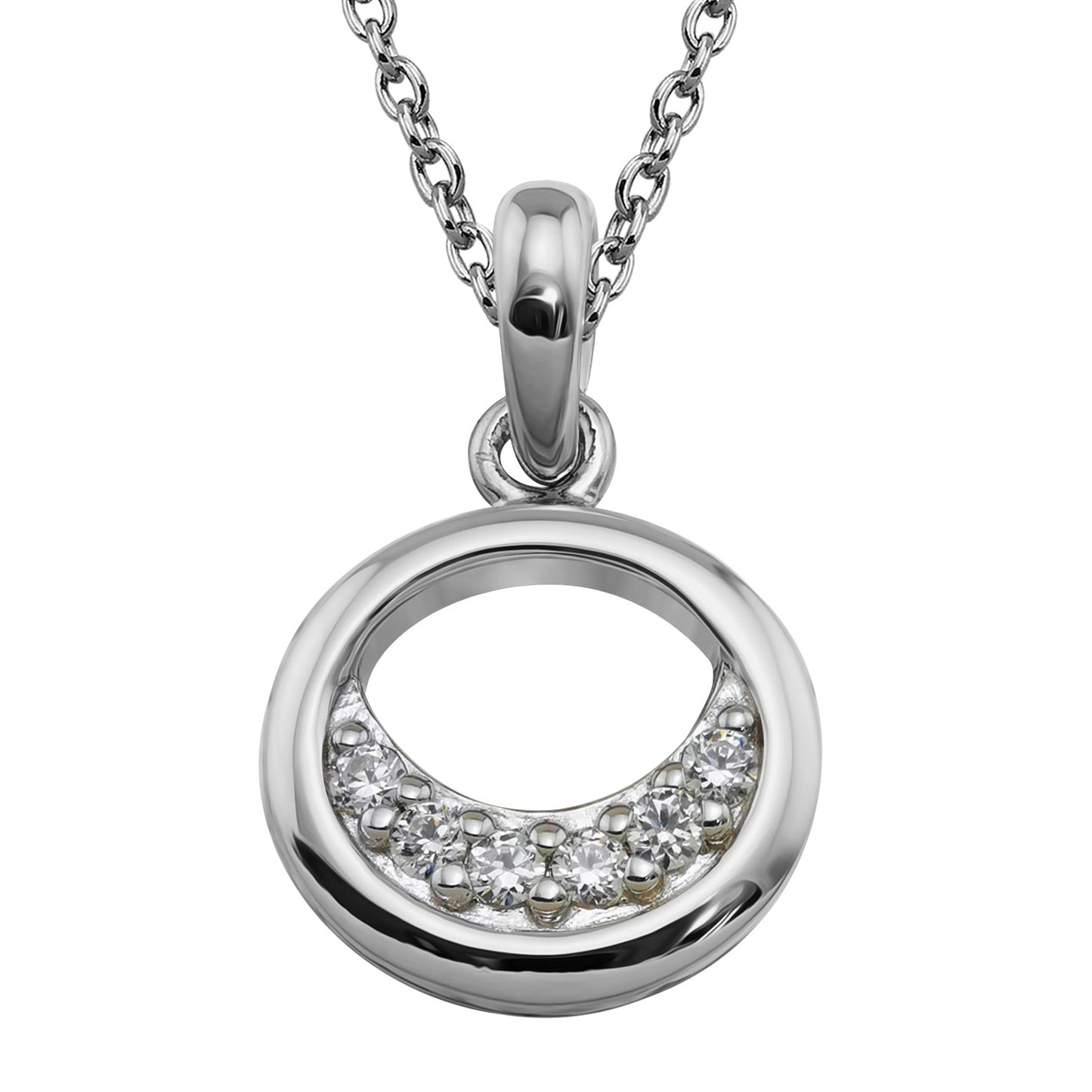 Silver and Cubic Zirconia round open pendant