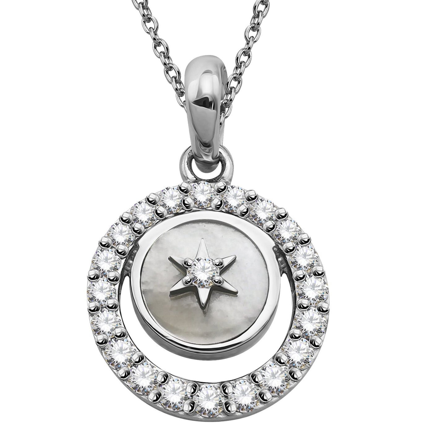 Silver, Mother of Pearl and Cubic Zirconia pendant with star detail
