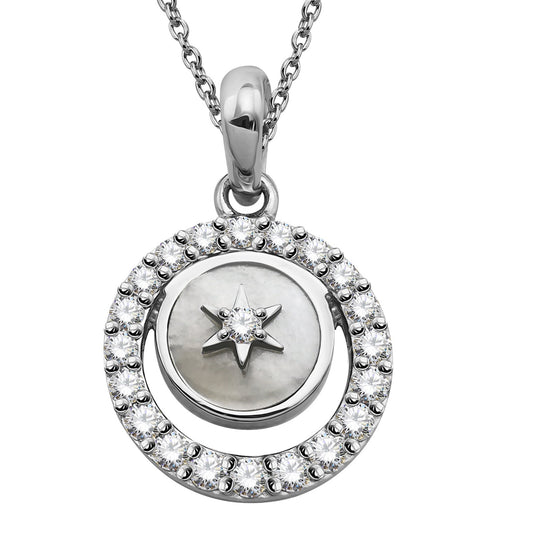 Silver, Mother of Pearl and Cubic Zirconia pendant with star detail