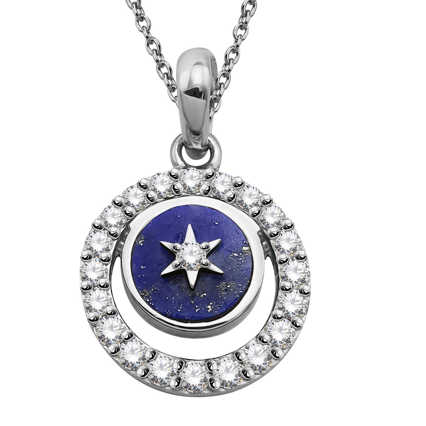 Silver, Lapis Lazuli and Cubic Zirconia round pendant with Mother of Pearl back
