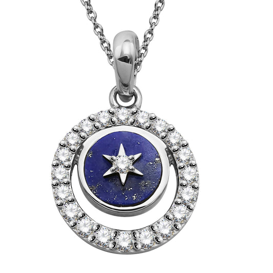 Silver, Lapis Lazuli and Cubic Zirconia round pendant with Mother of Pearl back