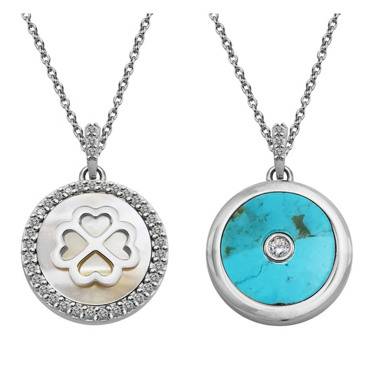 Silver, Mother of Pearl and turquoise pendant.