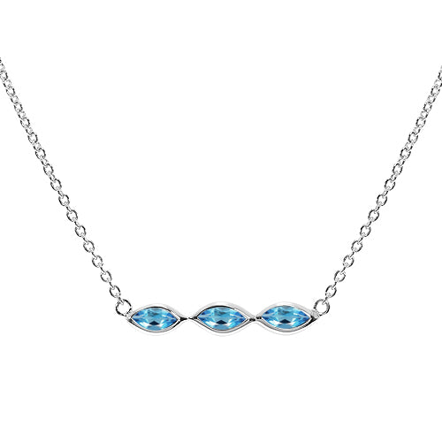 Silver and 3 marquise cut Blue Topaz necklace