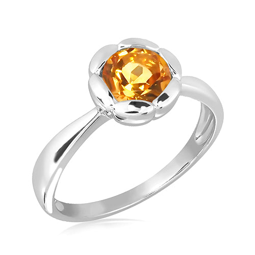 Silver and Citrine petal surround detail ring