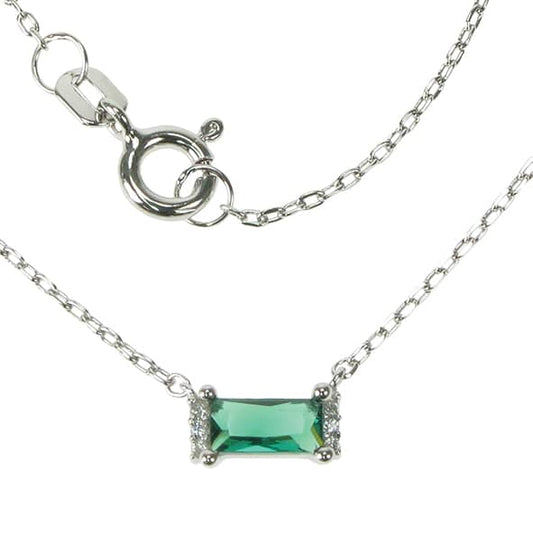 Silver and Created Emerald baguette necklace with Cubic Zirconia