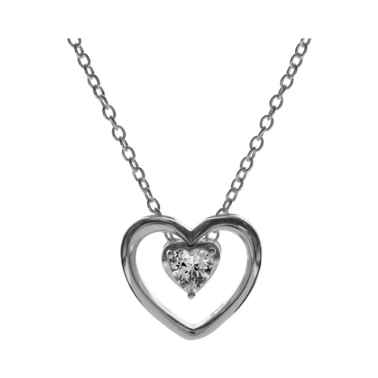 Silver Heart with Cubic Zirconia Necklace.