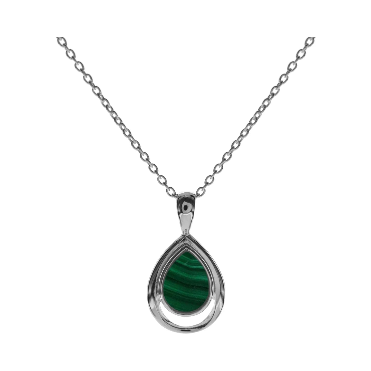 Silver and Malachite double teardrop peandant and chain