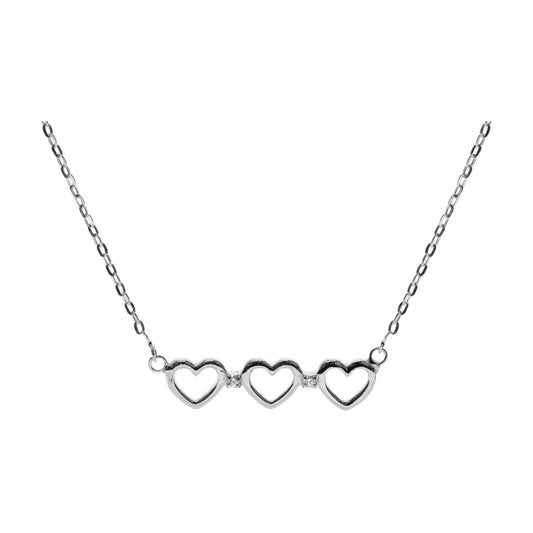 Triple open heart Silver & Cubic Zirconia necklace.