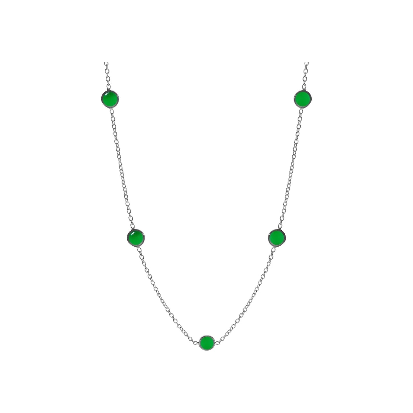 Silver and Green Agate five stone necklace