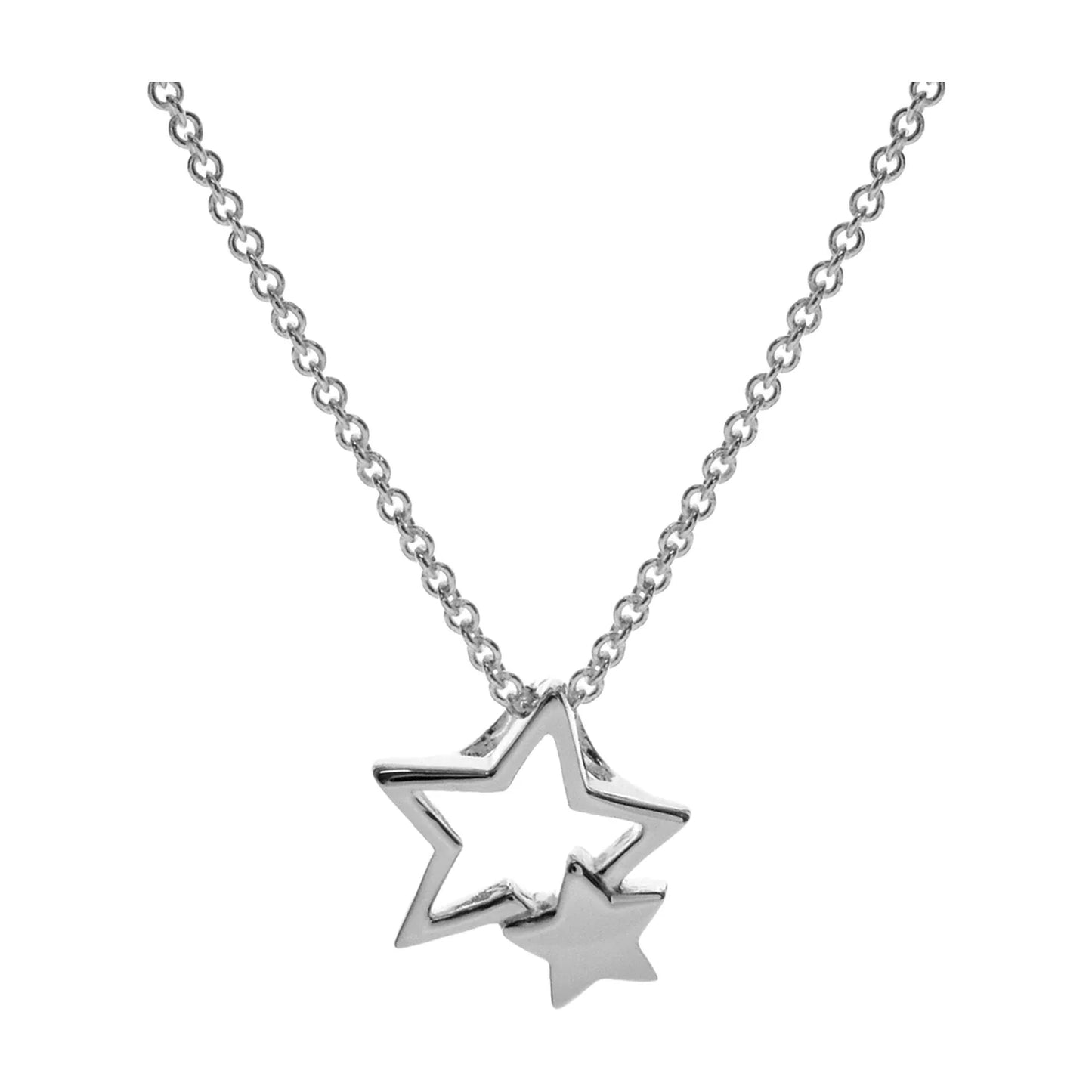 Double overlapped silver star pendant.