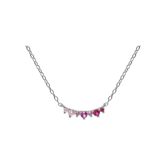 Pink cubic zirconia set silver necklace.