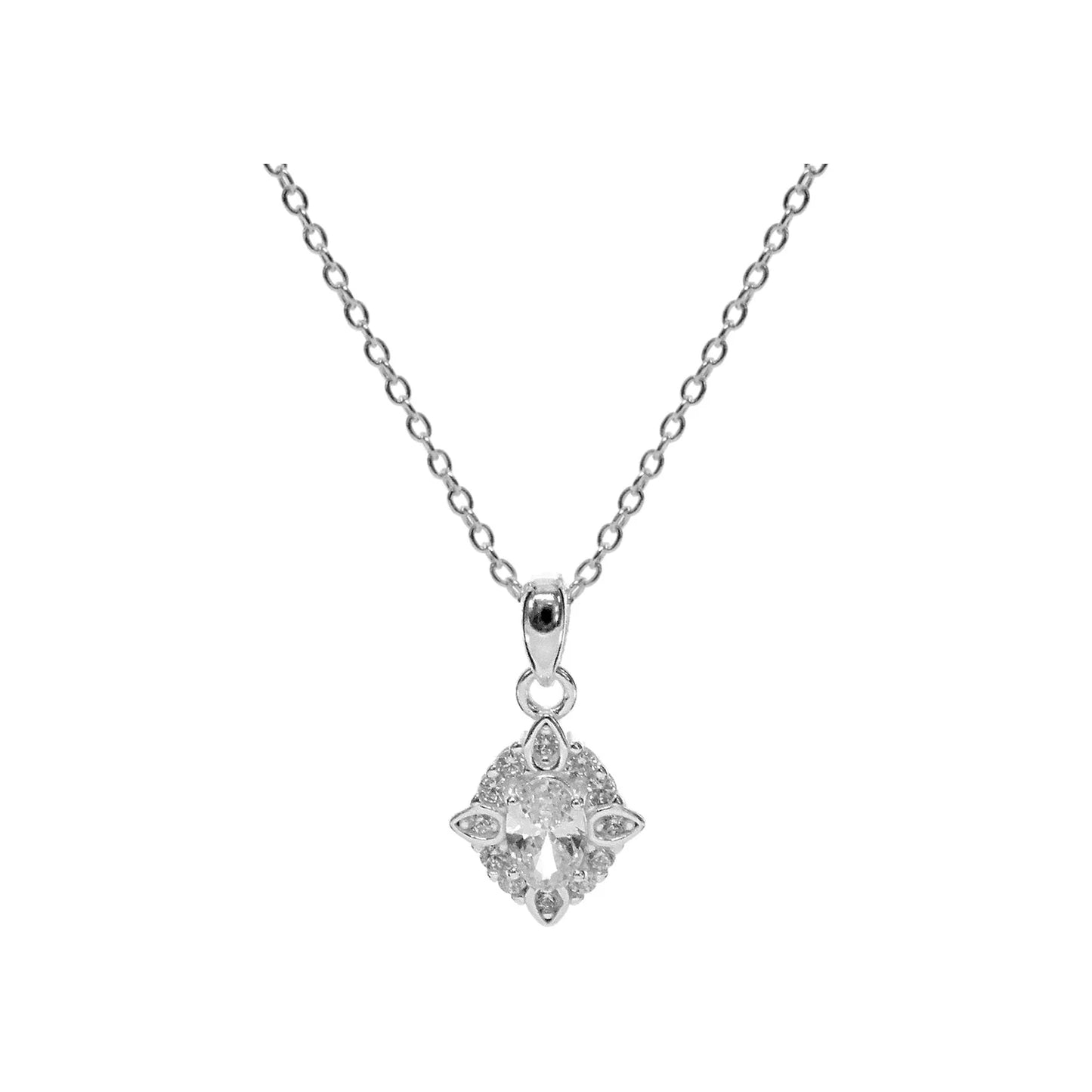 Silver and cubic zirconia marquise shaped cluster pendant and earring set
