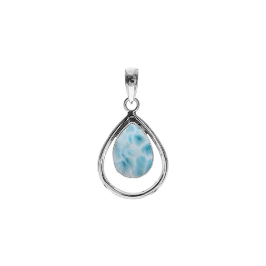 Silver and Larima teardrop pendant with silver surround detail.