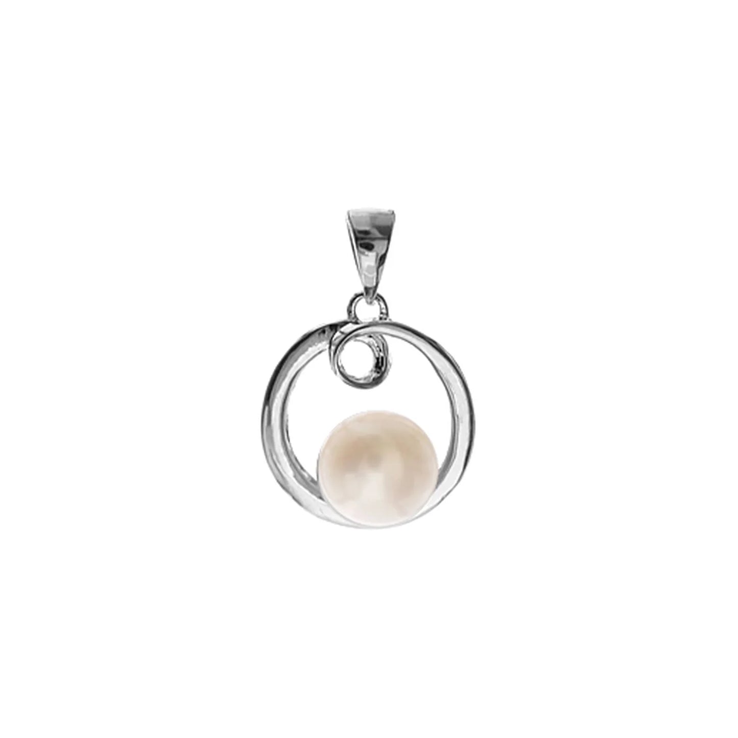 Silver and Freshwater Pearl swirl pendant.