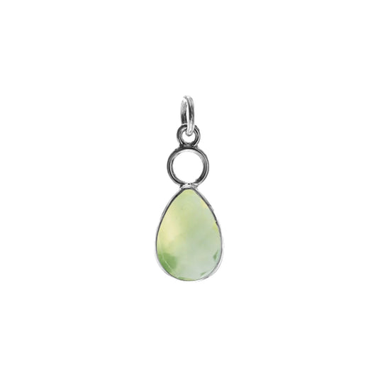 Silver hoop and teardrop prehnite pendant.