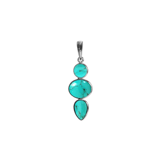 Silver and Turquoise 3 shape drop pendant with a silver chain.