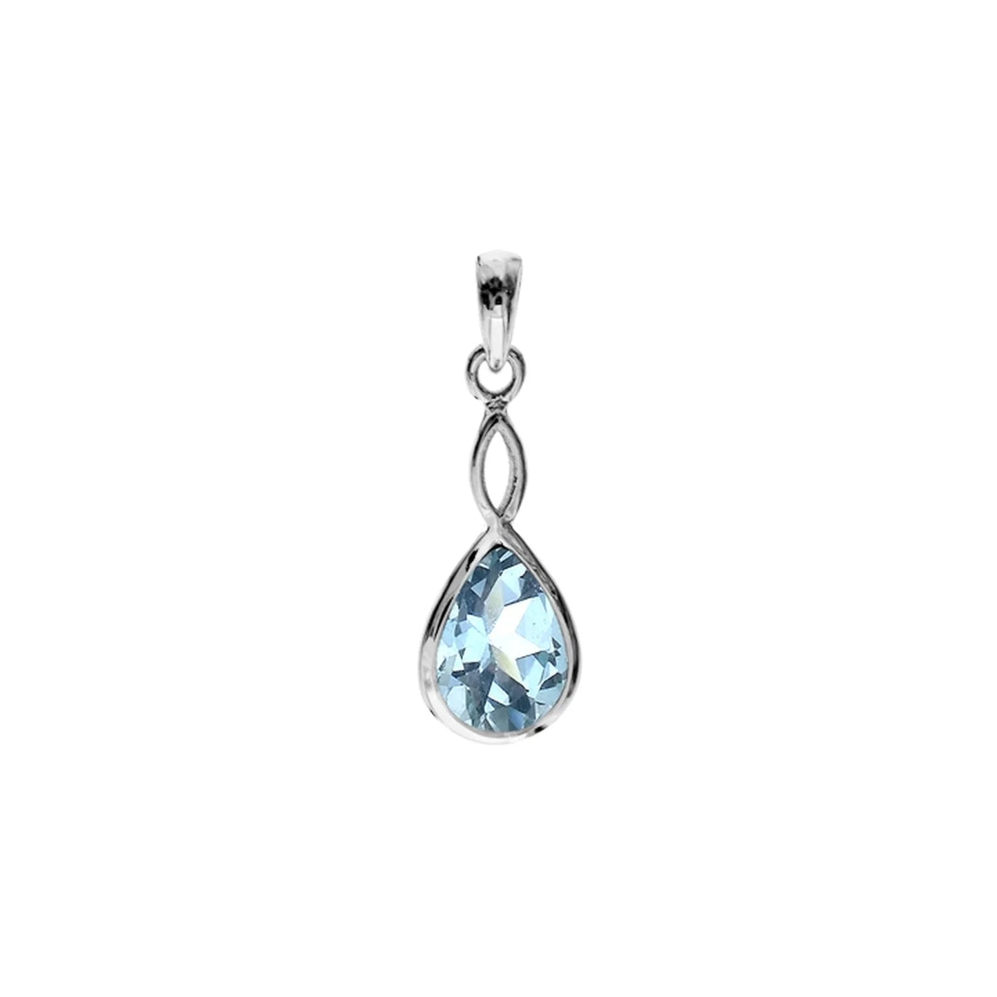Silver and Blue Topaz crossover teardrop pendant