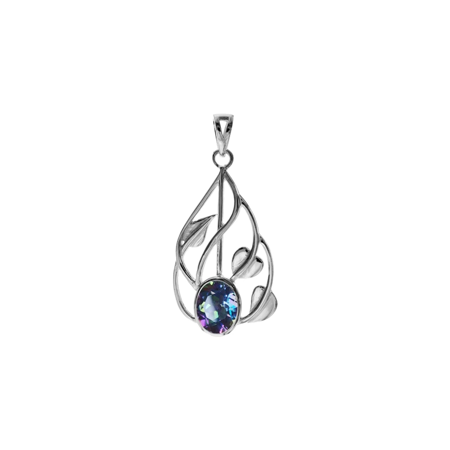 Silver and Mystic Topaz vine detail pendant